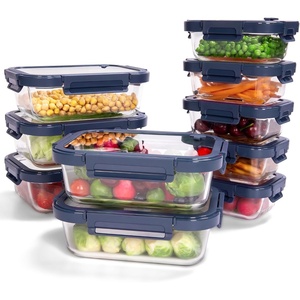 image:image10Pack Glass Food Storage Containers with Tempered Glass Lids  Borosilicate Airtight OvenSafe 4F950F BPAFree 44 amp 16 Cup LeakProof Dishwasher Safe Blue