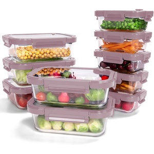 image:image10Pack Glass Food Storage Containers with Tempered Glass Lids  Borosilicate Airtight OvenSafe 4F950F BPAFree 44 amp 16 Cup LeakProof Dishwasher Safe Pink