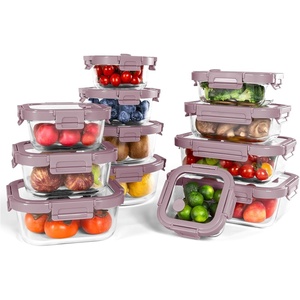 image:image12Pack Glass Containers with Tempered Lids  Borosilicate OvenSafe4F950F Airtight BPAFree MultiSize for Meal Prep Dishwasher Safe 16 cups to 64 cups PinkTempered Lids Pink
