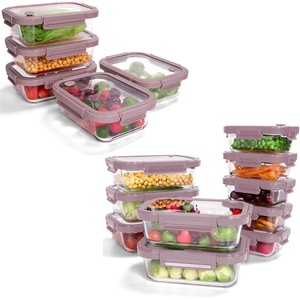 image:image15Pack Glass Food Storage Containers with Tempered Lids  Borosilicate Airtight OvenSafe 4F950F BPAFree 44 amp 16 Cup LeakProof Dishwasher Safe Pink