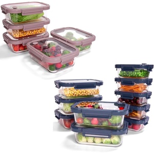 image:image15Pack Glass Food Storage Containers with Tempered Lids  Borosilicate Airtight OvenSafe 4F950F BPAFree 44 amp 16 Cup LeakProof Dishwasher Safe PinkampBlue