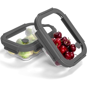 image:image2Pack Glass Food Storage Containers with Tempered Lids 630ml27cup  Airtight Snap Lock Microwave amp Oven Safe 4 950F Freezer to Baking Dish BPAFree Gift Box Gray
