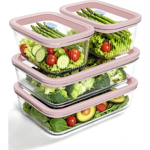 image:image4Pack Glass Food Storage Containers with Tempered Glass Lids 2x 47 Cup amp 2x 93 Cup Airtight Oven amp Microwave Safe Borosilicate Glass 4F to 950FPink